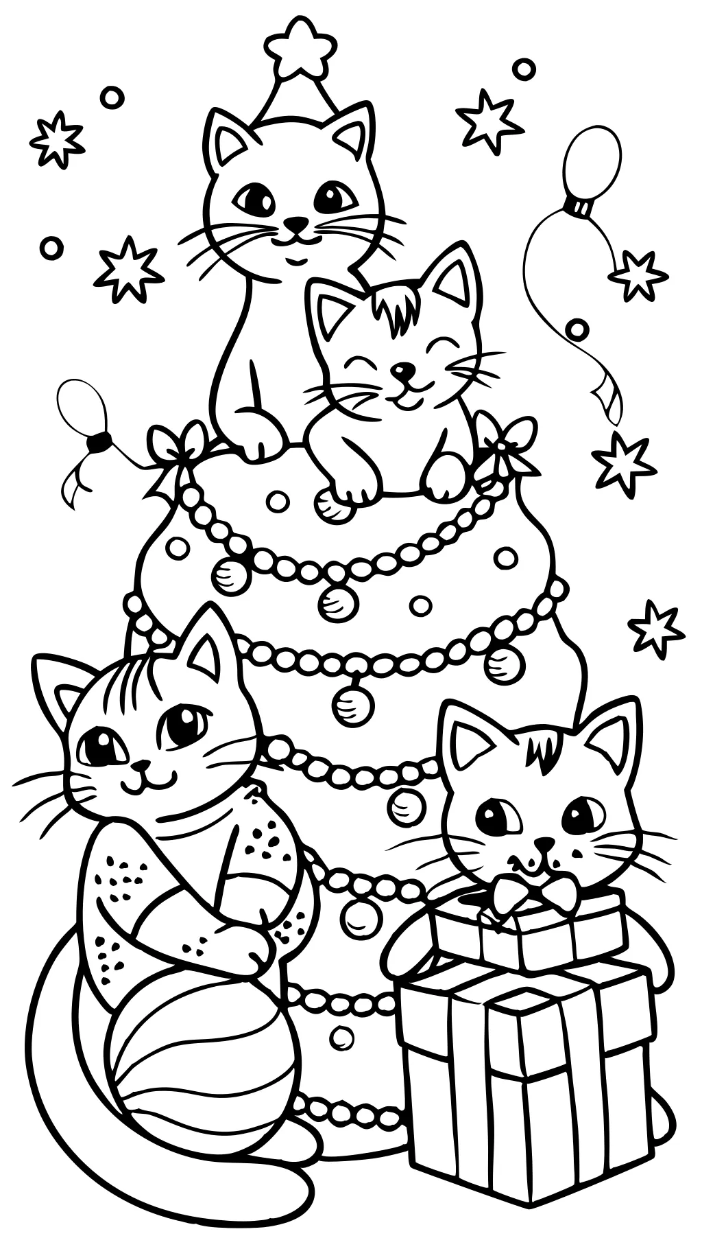 Páginas para colorear de Navidad de gatito